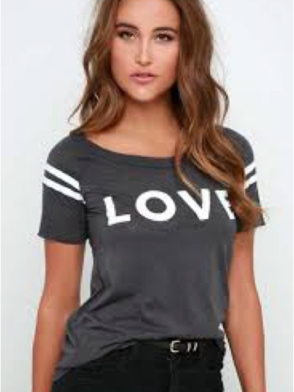 Chaser Charcoal 'LOVE' Short-Sleeve Tee with silver Stripes
